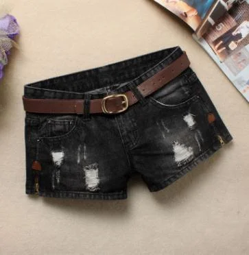 Comfortable Skirts For Women Black Distressed Low Waist Denim Hot Shorts (without belt)