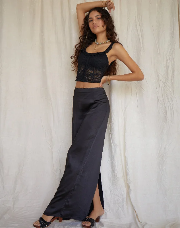 Women’s Designer Clothes Layla Maxi Skirt in Satin Black