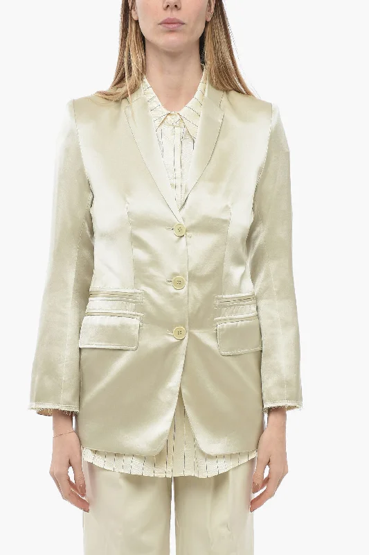 Women’s Beach Outfits By Malene Birger Satin Multipocket Blazer With Raw Cut Detail 40 Italian Size