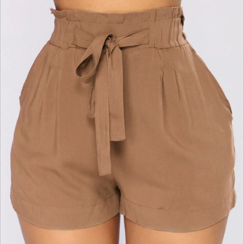 Comfortable Outerwear Belted Elastic High Waist Pleated Shorts (3 colors)