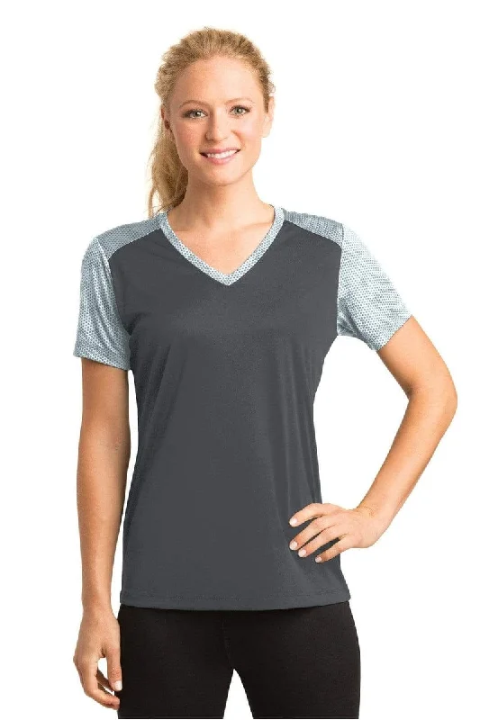 Trendy Outerwear For Women Sport-Tek LST371: Ladies CamoHex Colorblock V-Neck Tee