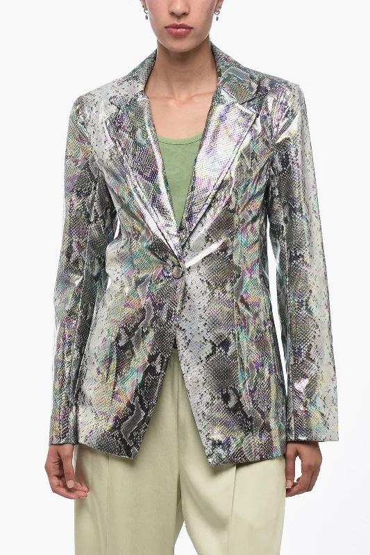 Best Women’s Outerwear Rotate Single-Breasted Python Printed Eco-Leather Blazer 38 Italian Size