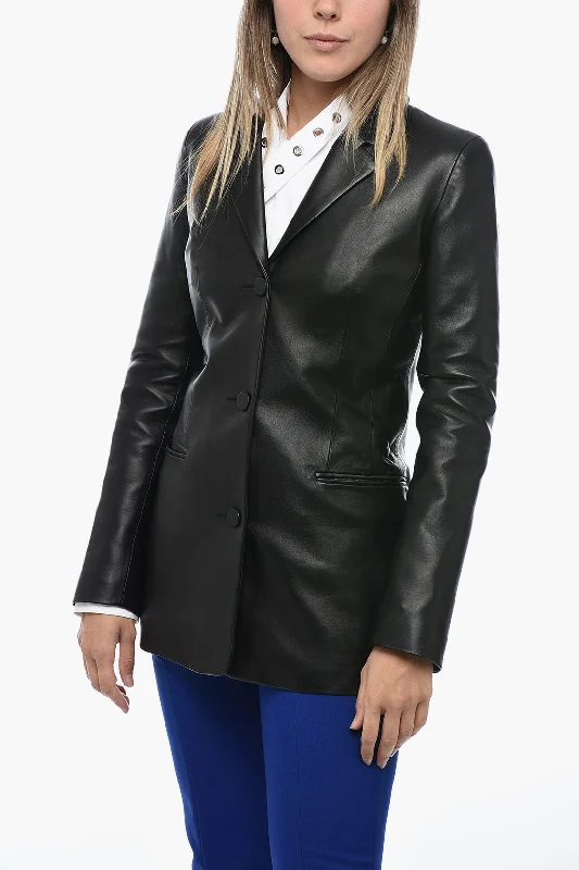 Plus Size Jackets For Women Off-White Leather Fitted Blazer With Welt Pocket 40 Italian Size