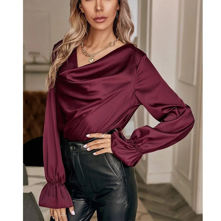 Comfortable Skirts For Women Elegant Satin Pullover Long Sleeves Women Shirts