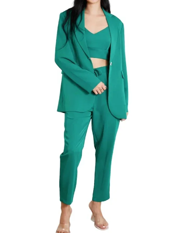 Women’s Sweatpants Online 3-Piece Bra, Blazer And Pant Set In Kelly Green