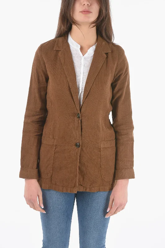 Trendy Dresses Online Woolrich Pinstriped Flax And Cotton 2-Button Blazer Xs Standard Size