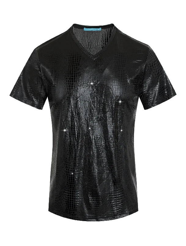 Trendy Summer Dresses Black Crocodile Pattern T-shirt with Black Crystals Skull 1038