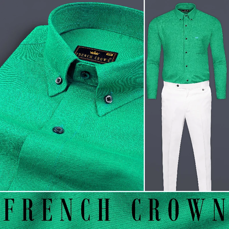 Winter Fashion For Women Jade Green Luxurious Linen Shirt