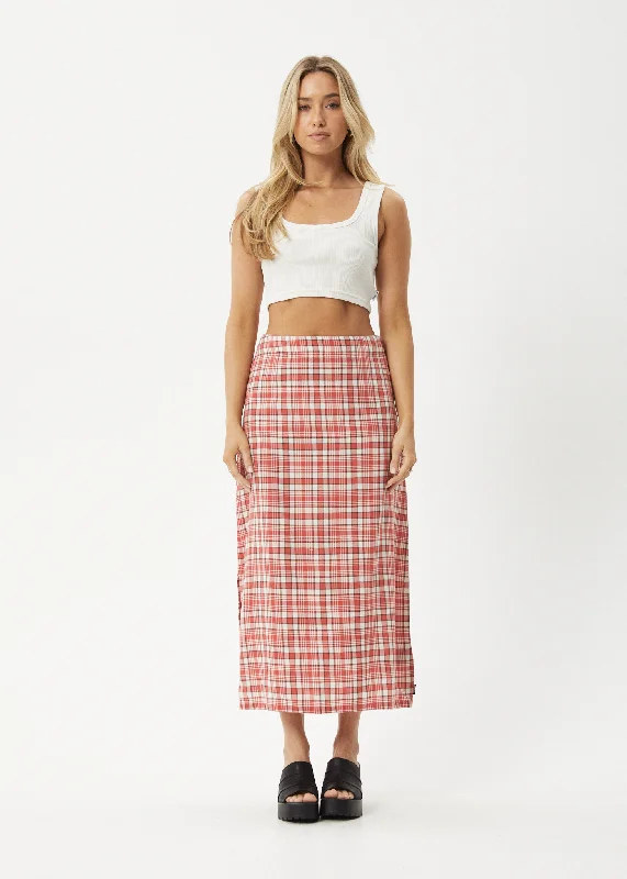 Comfortable Women’s Footwear AFENDS Womens Check Out - Midi Skirt - Red Check