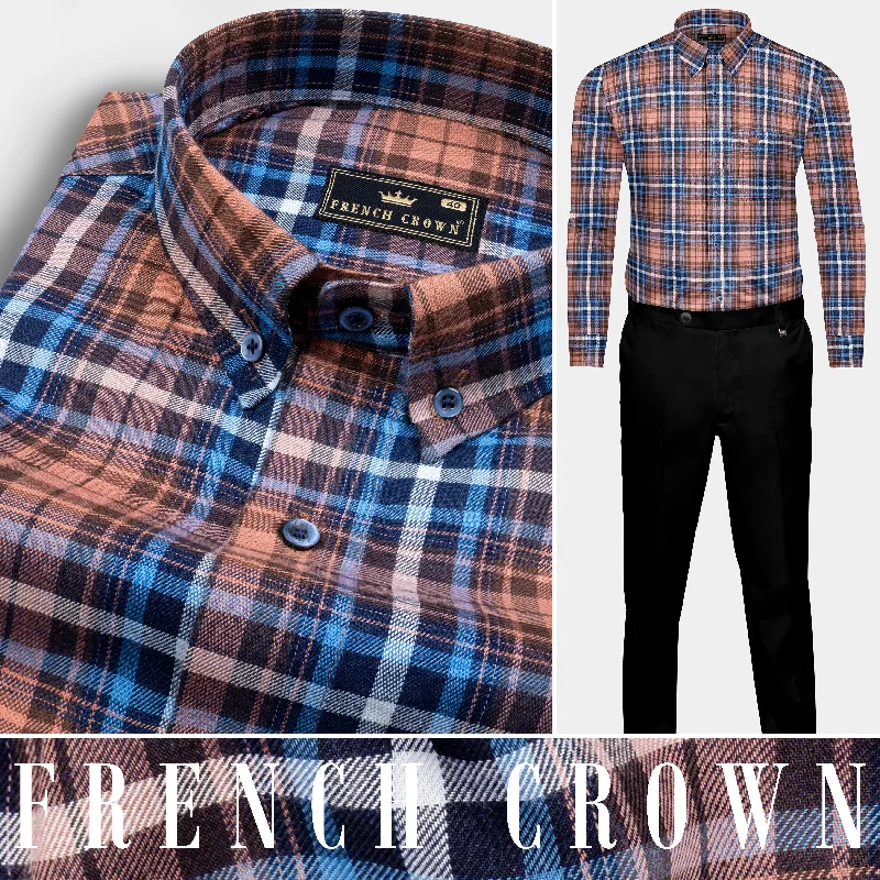 Trendy Dresses Online Brown with Danube Blue Twill Plaid Premium Cotton Shirt