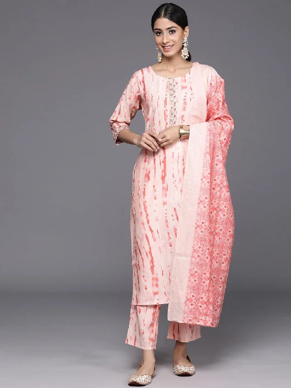 Comfortable Maternity Wear Peach Printed Silk Blend Straight Kurta With Trousers & Dupatta