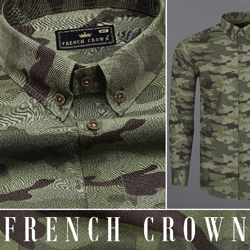 Women’s Sweatpants Online Limed Green with Bistre Brown Camouflage Printed Royal Oxford Shirt