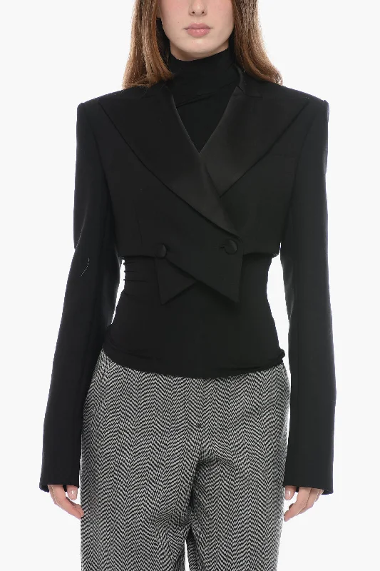 Classic Fashion For Women Laquan Smith Crossed Cropped Blazer With Satin Lapel S Standard Size