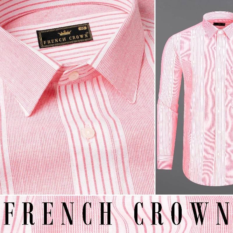 Women’s Trendy Tops Froly Pink Striped Luxurious Linen Shirt