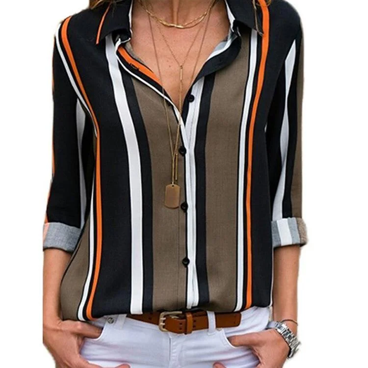 Women’s Winter Accessories Long Sleeves Casual Striped Chiffon Shirts