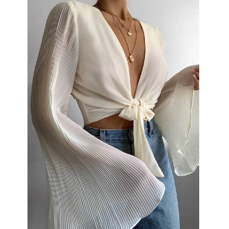 Warm Women’s Jackets Long Sleeves Bare Midriff Summer Blouses