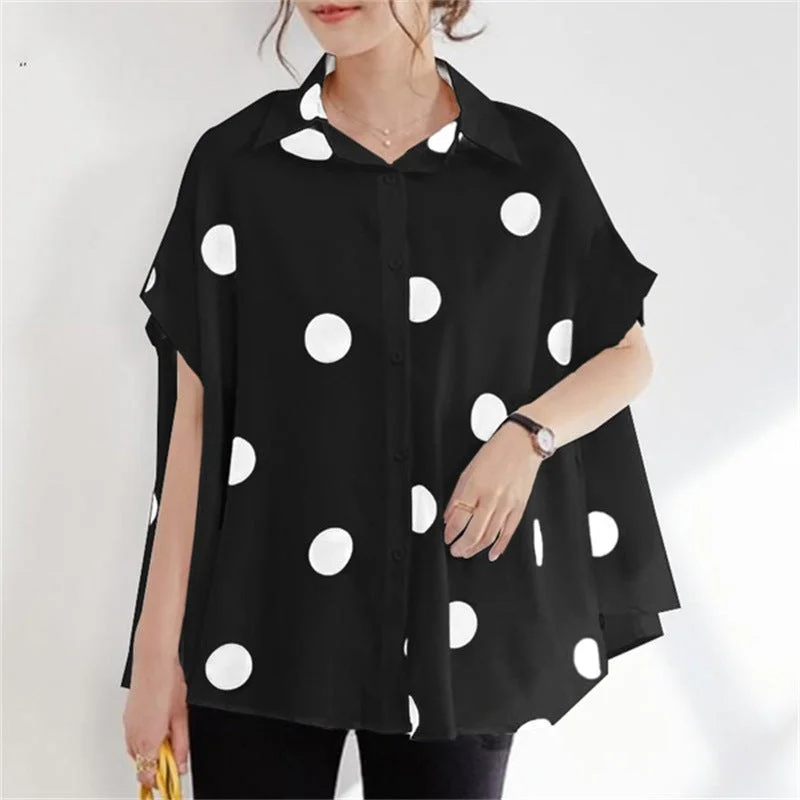 Plus Size Outerwear Clothing Casual Dot Print Short Sleeves Women Shirts