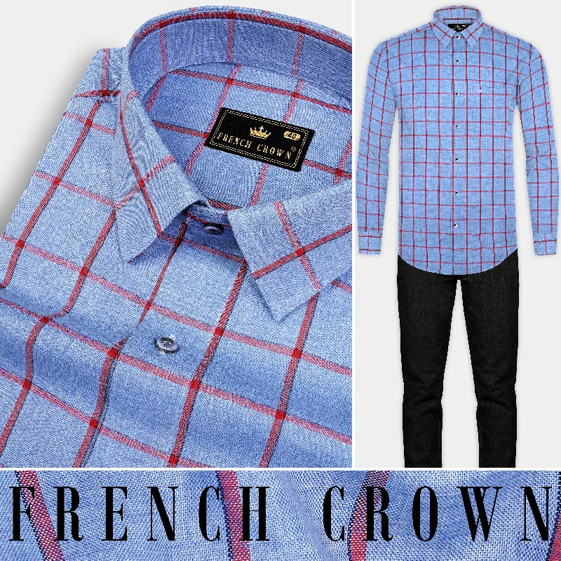 Elegant Shoes For Work Shipcove Blue and Chestnut Red Windowpane Royal Oxford Shirt