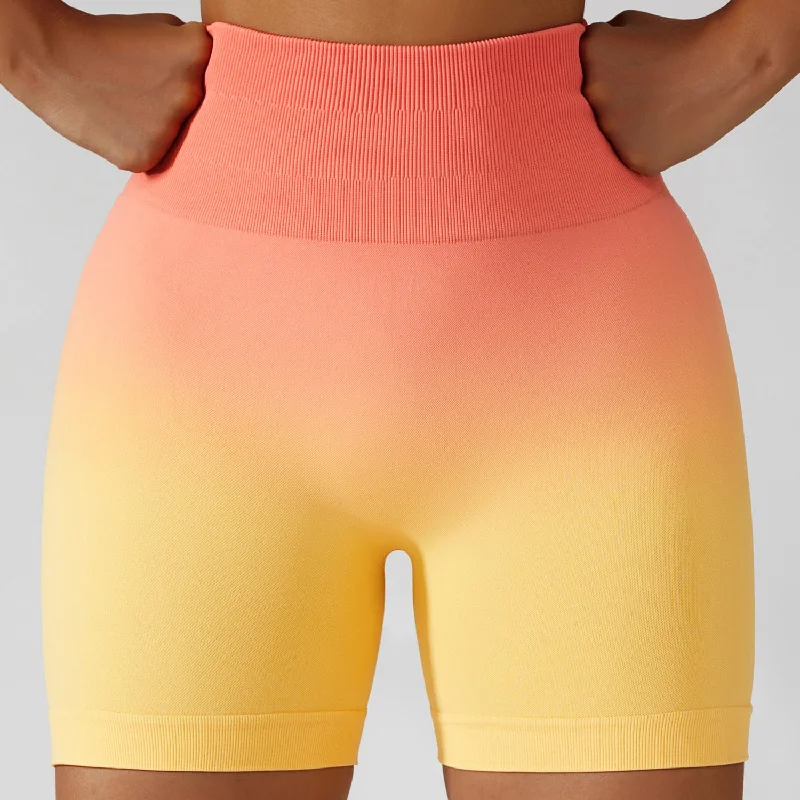 Trendy Outerwear For Women Breathable Gradient Seamless High Waist Elastic Hip Lift Yoga Fitness Shorts (4 colors)