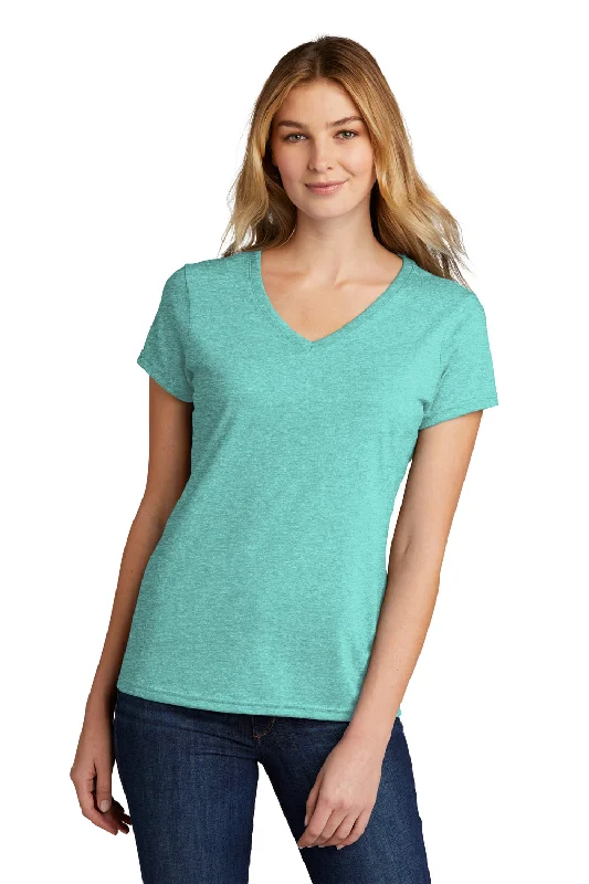 Elegant Party Dresses Port & Company Womens Short Sleeve V-Neck T-Shirt - Heather Vivid Teal Green