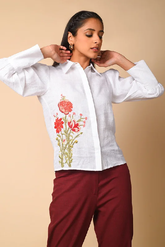 Comfortable Dresses For Work Chic Floral Embroidered Shirt