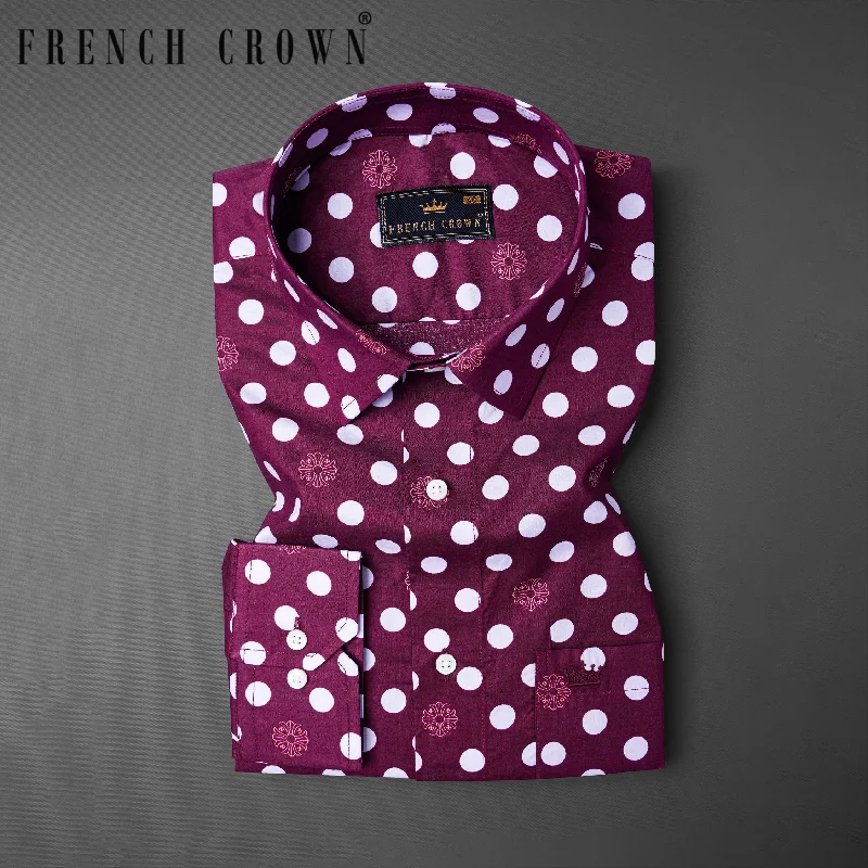 Winter Clothing For Women Wine Berry Polka Dotted Premium Cotton Designer Shirt