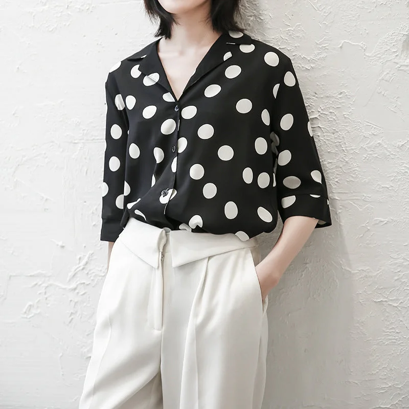 Women’s Summer Tops Summer Chiffon Dot Print Women Long Sleeves Shirts