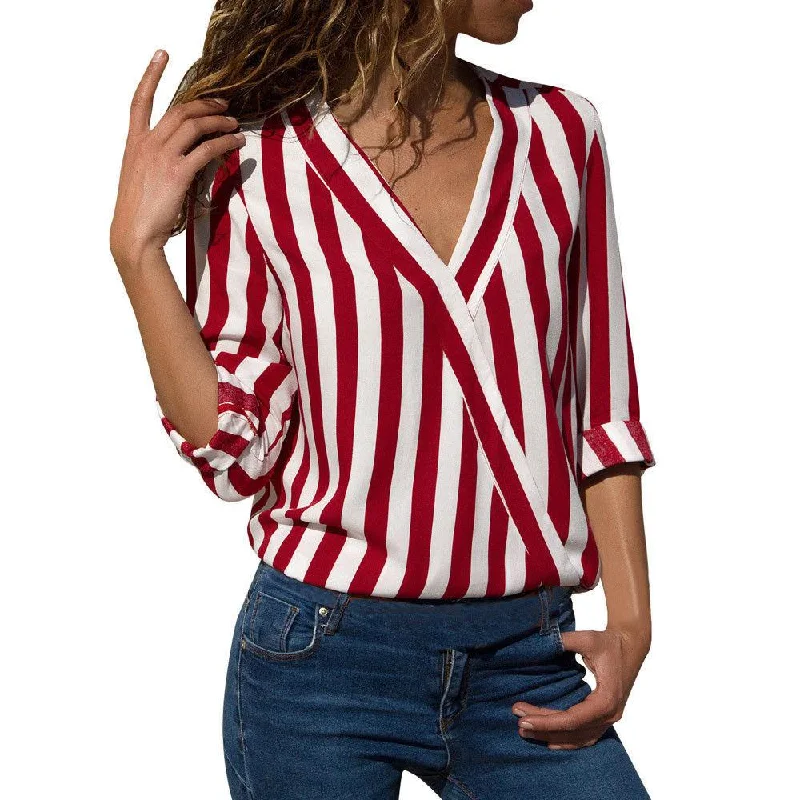 Women’s Summer Outerwear Women Long Sleeves V Neck Shirt Blouses