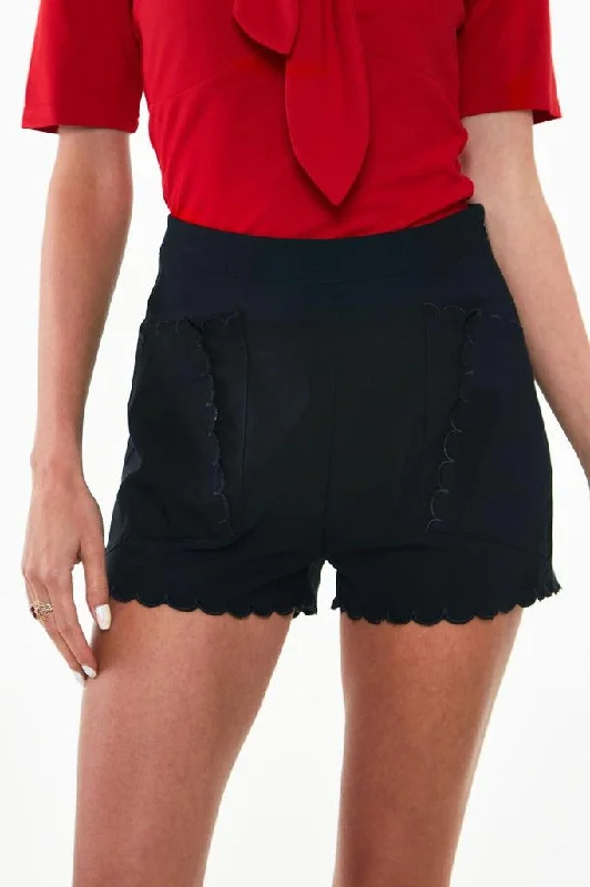 Comfortable Skirts For Women High Waisted Black Shorts With Embroidered Scallop Pocket Detail