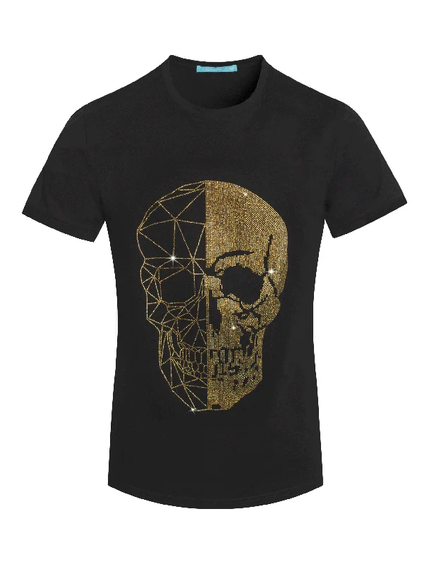 Trendy Outerwear Online Skull Design Tee with Gold Crystals