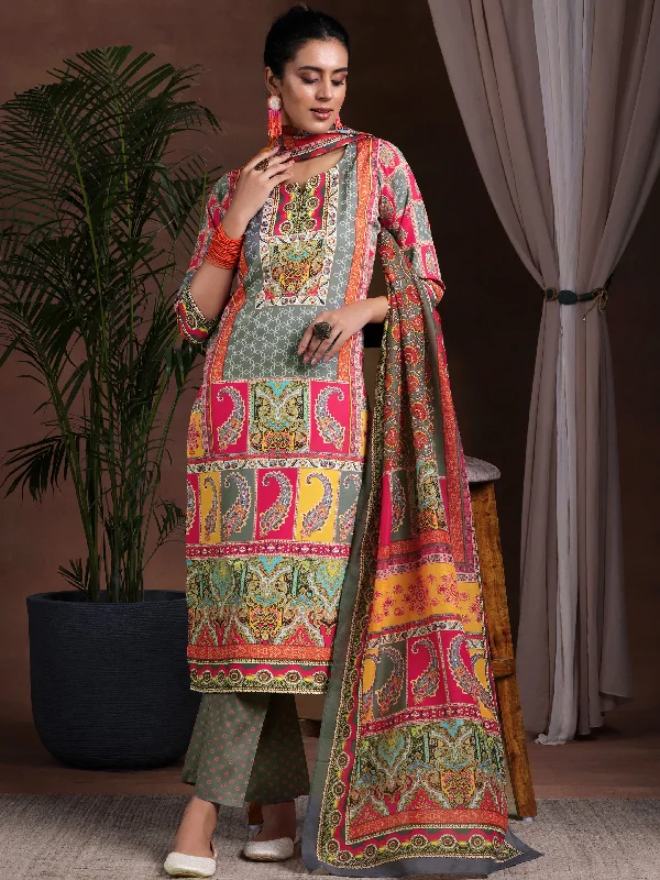 Women’s Business Pants Multi Printed Poly Crepe Straight Suit With Dupatta