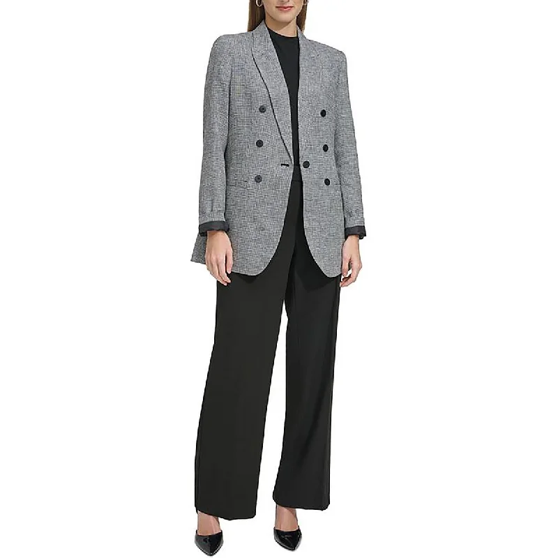 Women’s Office Wear Womens Linen Blend Check One-Button Blazer