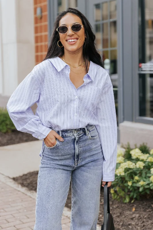 Blue and White Striped Button Down Shirt