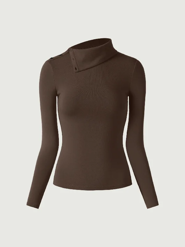 Buttoned Turtleneck Top