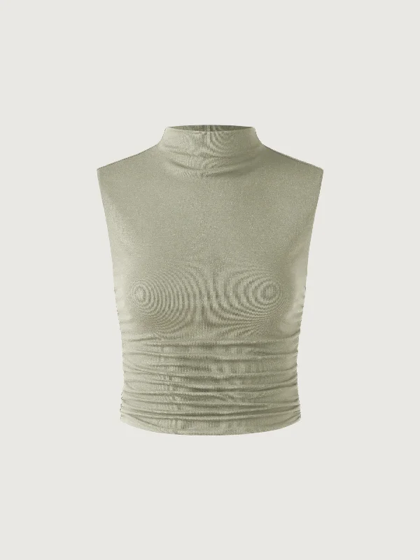 Workleisure Mock Neck Ruched Sides Tank Top