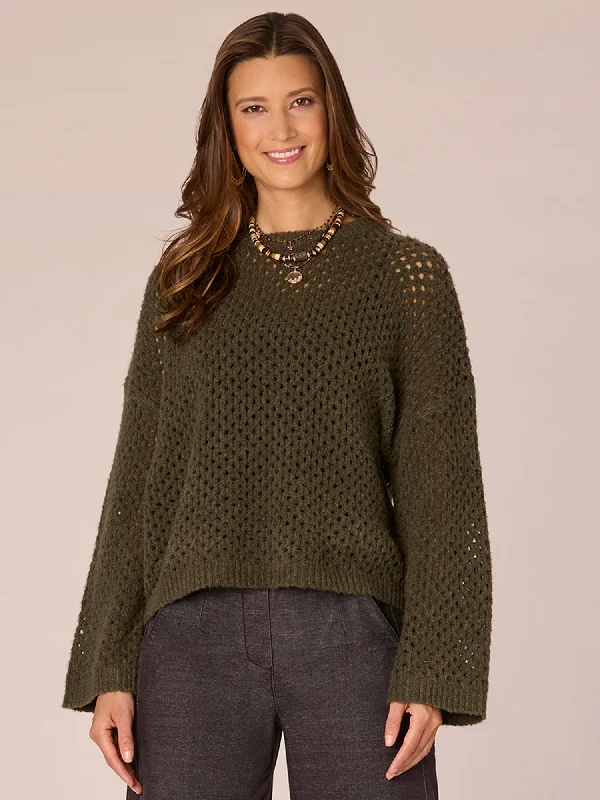 Long Sleeve Round Neck Open Work Sweater