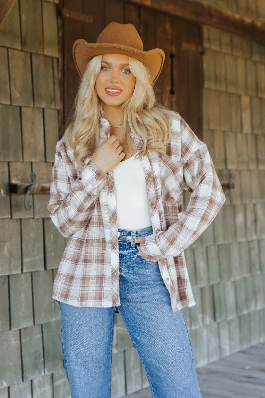 Mocha Plaid Flannel Button Down Shirt