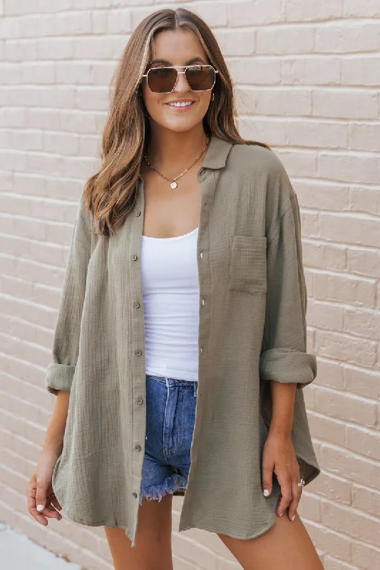 Olive Slit Button Down Shirt - FINAL SALE