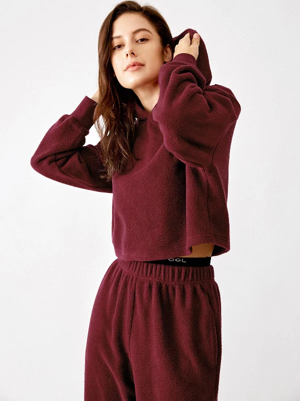 Polar Fleece Drop Shoulder Cropped Hoodie