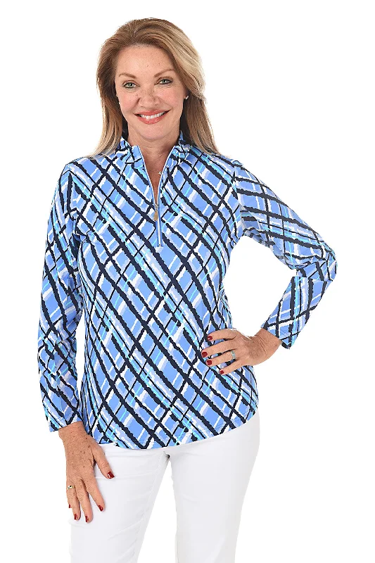 Argyle Plaid Cooling UPF50+ Mock Neck Top