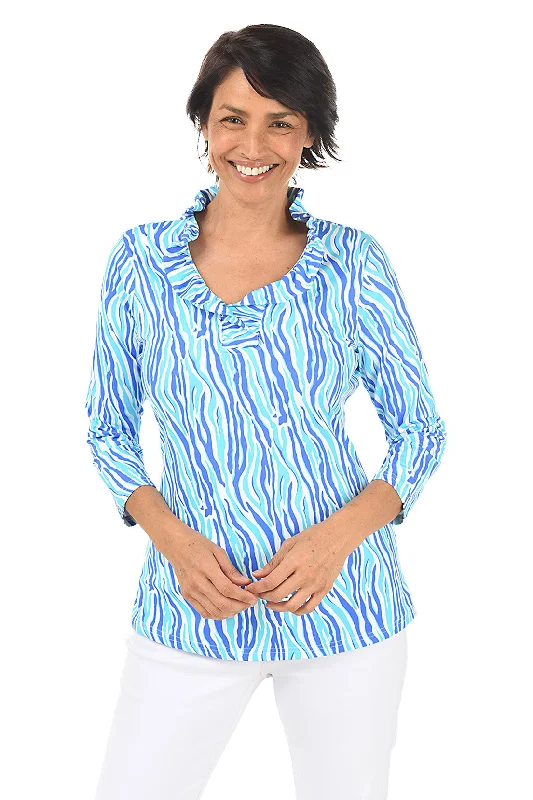 Aqua Zebra Ruffle Neck UPF50+ Top