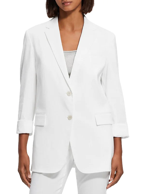 Womens Solid Linen Two-Button Blazer